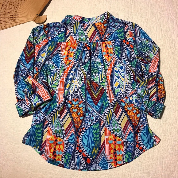 New Directions Top Colorful Roll Sleeve Stretch PS - Picture 5 of 5